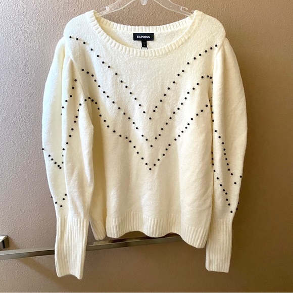 NWT Chevron Beaded Blouson Sleeve Sweater express Womens size XL sequin disconti - Picture 3 of 13